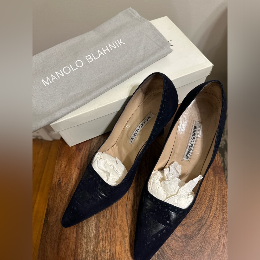 Manolo Blahnik genuine black leather size 7.5 or 37.5